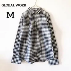 美品　グローバルワーク　長袖シャツ　М　白×黒　薄手　チェック柄　138