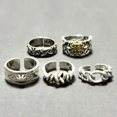 【大特価！】 シルバー リング5点セット 韓国 編み込み メンズ 彫刻 古着