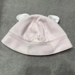 ミキハウスウサギ刺繍 ピンク耳付き帽子