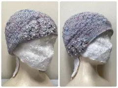 グレー系　ウール40% ニット 帽子 花付き