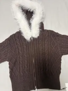 GRL ブラウン ケーブルニット フード付き 半袖