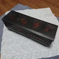 昭和レトロジュエリーボックス　オルゴール付木彫　昭和アンティーク