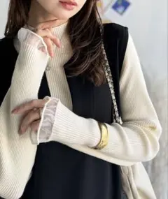 もも様専用Mサイズプチハイネック袖シアーリブニット 長袖新品未使用タグ付き