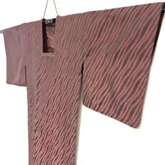 5k3182 雨コート　正絹　単衣　赤　グレー　柄物　和装　着物