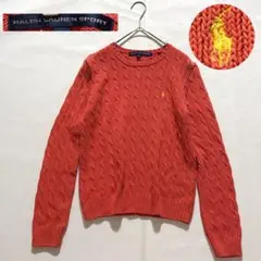 ラルフローレンスポーツ ケーブルニット レッド オレンジ　ポニー刺繍　L