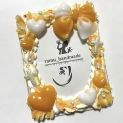 【リボンハート　ホワイトオレンジ】B8 トレカケース　ホイップ　デコ　硬質ケース