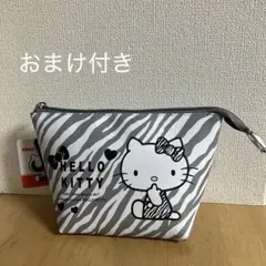☆新品☆ ハローキティ　ポーチ　ゼブラ柄　かわいい　グレー　小物入れ　シュシュ