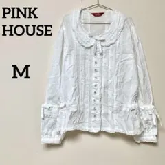PINK HOUSE フリル襟 レース 白ブラウス 綿100%