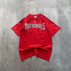 MLB マジェスティック 古着 アメリカ輸入 両面プリント Tシャツ 半袖 赤のサムネイル