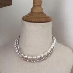 在庫処分❣️天然淡水パール　バロック　小粒　2連　ネックレス　ハンドメイド素材