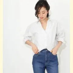 【定価¥6,048】のストライプコットン長袖シャツ/新品/未着用