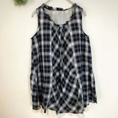 Marble Choice タンクトップ　チュニック　チェック　ネイビー　フレア