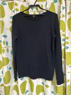 UNIQLO リブニット 長袖 ネイビー Lサイズ