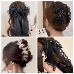 【新品未使用】韓国風 ヘアアクセサリー 4点セット リボン バタフライ レース