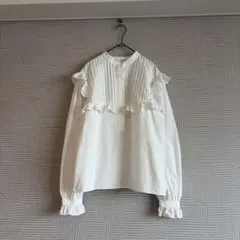 ✿U by SPICK&SPAN✿ピンタックフリルブラウス ホワイト コットンのサムネイル