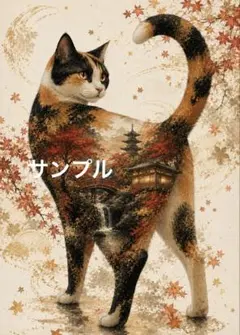 【一作限り】夜桜の屋根を駆ける三毛猫 三毛猫 和幻想 L732 一作限り】桜舞う紅の幻想を駆ける三毛猫 和風アート A037 - メルカリ