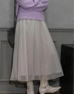 新品タグ付き★オペークドットクリップチュールプリーツフレアスカート　Lサイズ