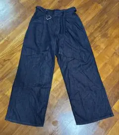 GU L ライトデニムベルテッドワイドパンツ