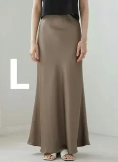 サテンナロースカート◇ウエストゴム入り　Lサイズ　モカ