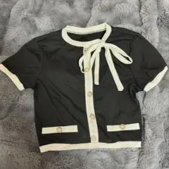 SHEIN リボン付きクロップド Tシャツ ホワイト ブラック 黒白 半袖