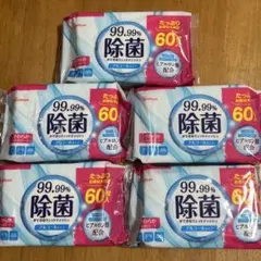 【新品】 除菌ができるウェットティッシュ アルコールタイプ 60枚入り×5個のサムネイル