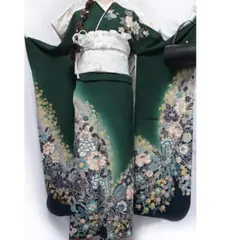美品】振袖6点セット157.5cm□ 成人式抹茶色卒業式正絹フルセットeL41