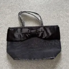 【未使用】リボン付き 黒 ハンドバッグ 軽量 トートバッグ ラメあり