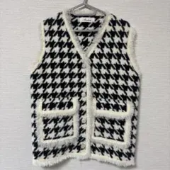 千鳥柄　ニットベスト ブラックホワイト　Mサイズ