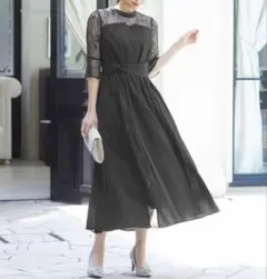 niana ビスチェ風ハイネックレース結婚式ワンピース S ニアナ ドレス　黒