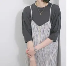 サマンサモスモスブルー　USAコットン　ランタンスリーブTシャツ　チャコール