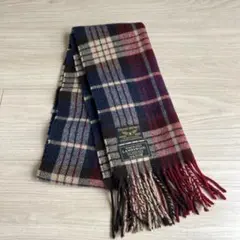 ラムズウール チェック柄マフラー ネイビー/レッド