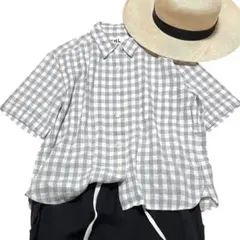 美品 マーガレットハウエル MHL. リネン チェック シャツ 半袖