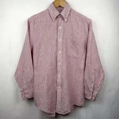 ブルックスブラザーズ リネン レッド ストライプ 長袖 ボタンダウン シャツ