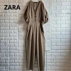 ZARA ザラ オールインワン ベージュ Vネックジャンプスーツ ギャザー袖のサムネイル