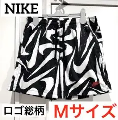 人気！NIKE ナイキ ハーフパンツ 黒 白 ウーブンショーツ 総柄 ロゴ柄 M