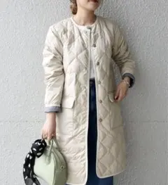 SHIPS any 別注TAION パイピング　ノーカラーキルティングコート