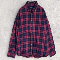 ネイビー　シャツ　赤　紺　L　チェック　ネルシャツ　カジュアル　羽織り　春　秋