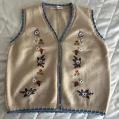 古着 ヴィンテージ 花柄 刺繍 ベスト チョッキ