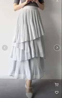 mipiarl ランダムヘムプリーツティアードスカート XL ブルーグレー