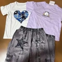 デニム　Tシャツ　白　パープル　セット売り