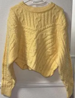 イエロー ニット ケーブルニット 黄色