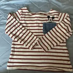 ミッキー刺繍付きストライプ長袖カットソー　プティマイン