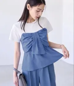 【未使用】vis 美easy ねじりリボンTシャツドッキングプルオーバー　青