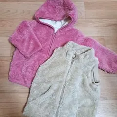 ボアパーカー　ベスト　アウター　ジャンパー　90　２着　まとめ　ピンク　ベージュ
