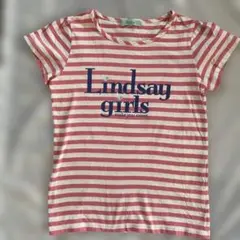 Lindsay girls 半袖Tシャツ ピンクストライプ160