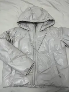 ZARA ダウンジャケット XS ライトグレー アプリコット フード付き 軽量
