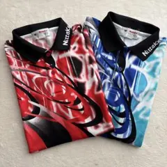 Nittaku 抽象グラフィック ポロシャツ 赤/青2枚セット