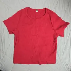 UNIQLO リブクロップドT　リブ クルーネックTシャツ 半袖 レッド L
