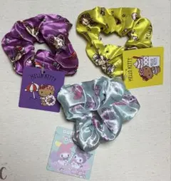 【サンリオ　ハローキティ2種・マイメロ &クロミ　サテンシュシュ 】3個セット