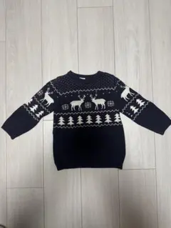 H&M ネイビー 鹿柄 ニットセーター 86cm